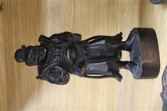 Two Japanese carved wood figures, Chinese and Japanese wood stands tallest 25cm